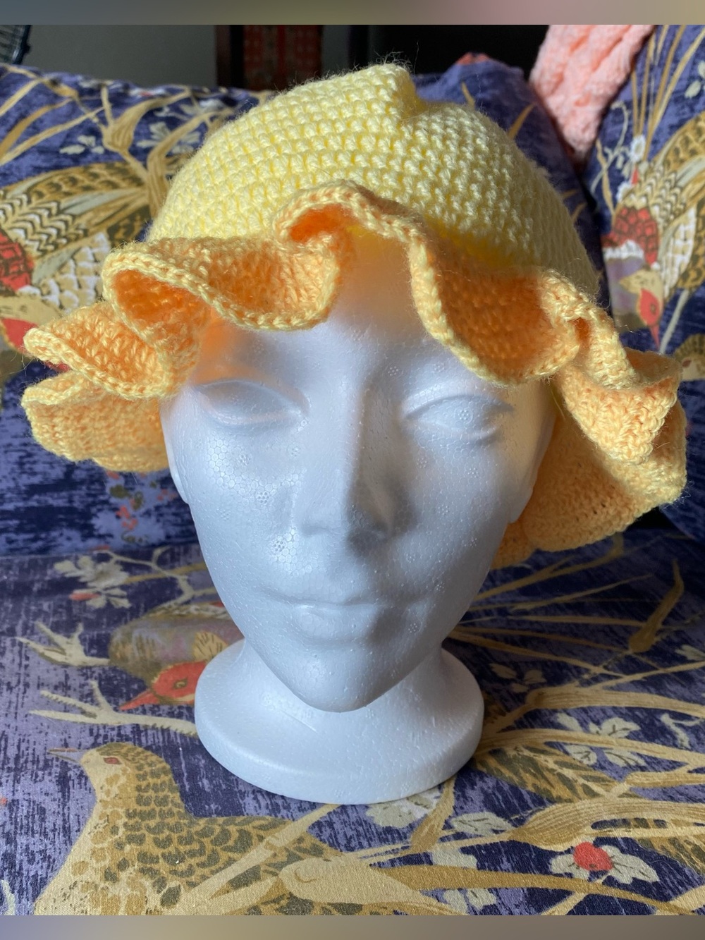 Two Tone Yellow Crochet Handmade Bucket Hay Ruffle Rim
